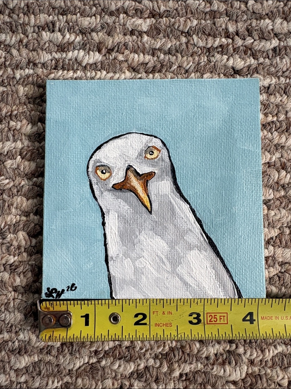 Original Artwork “The Grumpy Seagull” On Canvas - 4”x4” - Picture 5 of 7